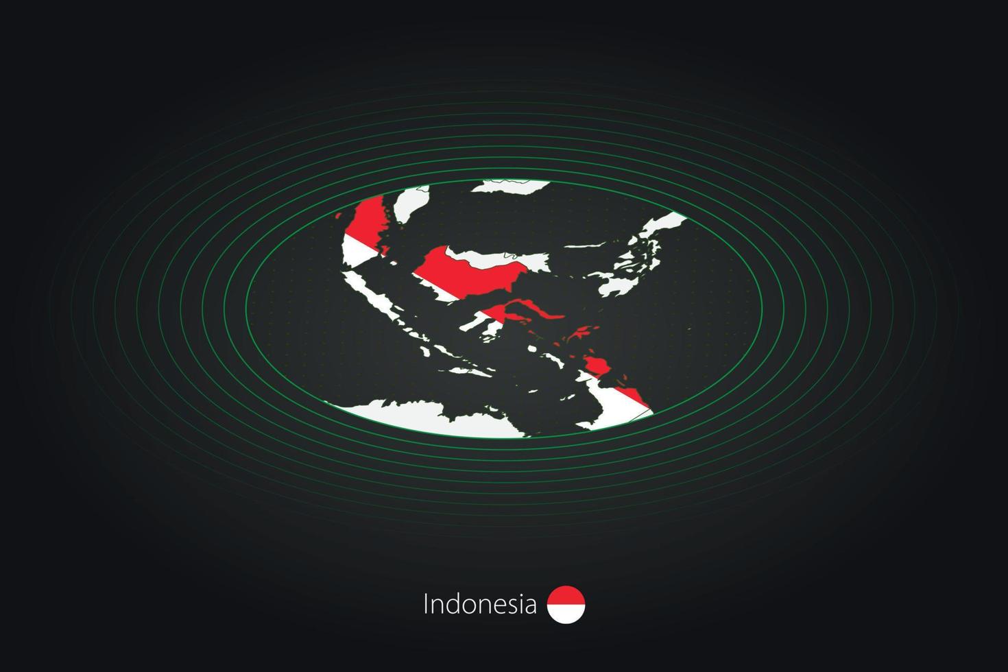Indonésia mapa dentro Sombrio cor, oval mapa com vizinho países. vetor