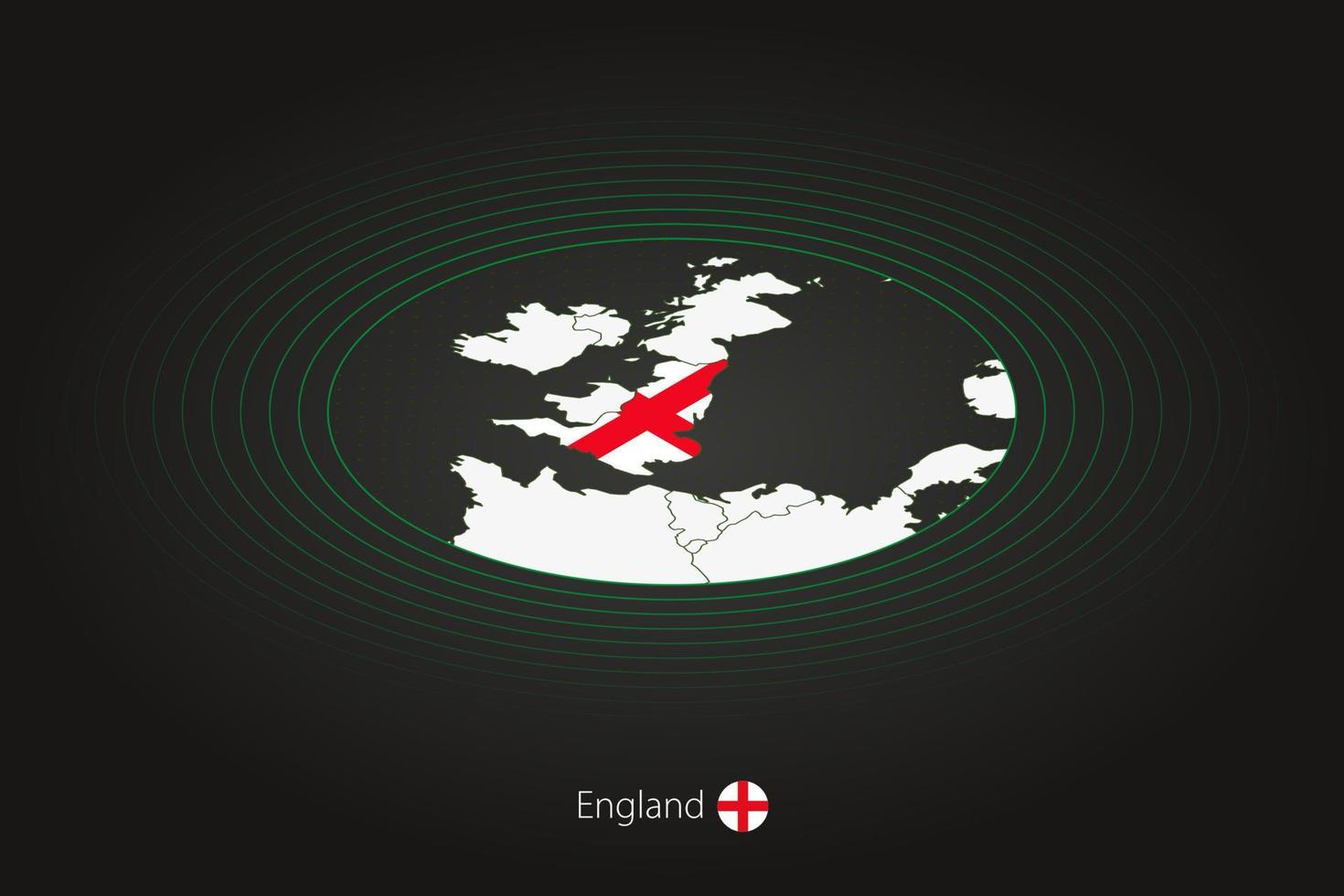 Inglaterra mapa dentro Sombrio cor, oval mapa com vizinho países. vetor