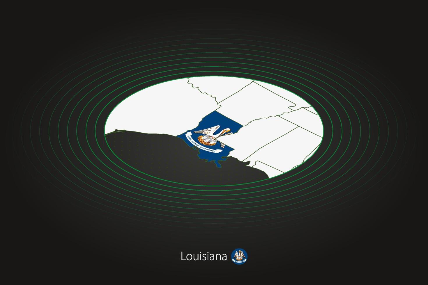 louisiana mapa dentro Sombrio cor, oval mapa com vizinho nos estados. vetor