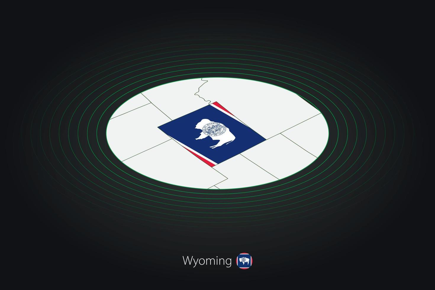 Wyoming mapa dentro Sombrio cor, oval mapa com vizinho nos estados. vetor