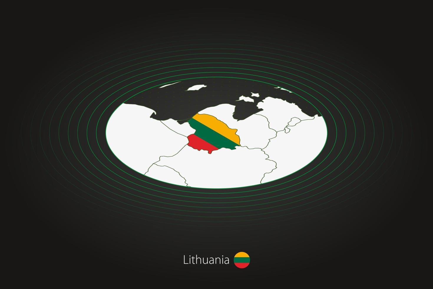 Lituânia mapa dentro Sombrio cor, oval mapa com vizinho países. vetor