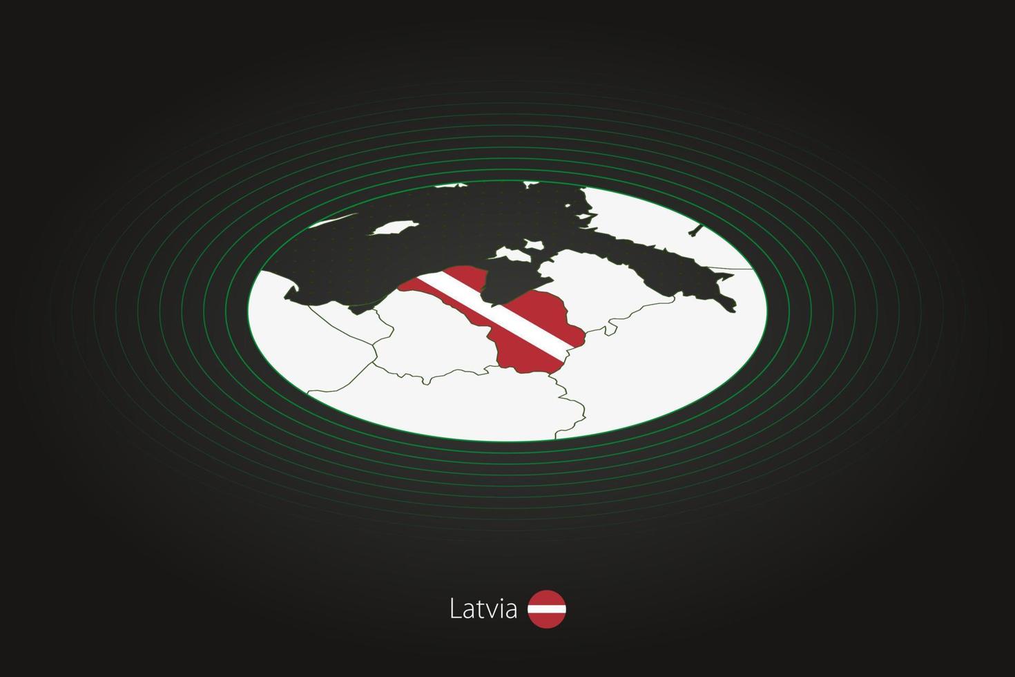 Letônia mapa dentro Sombrio cor, oval mapa com vizinho países. vetor