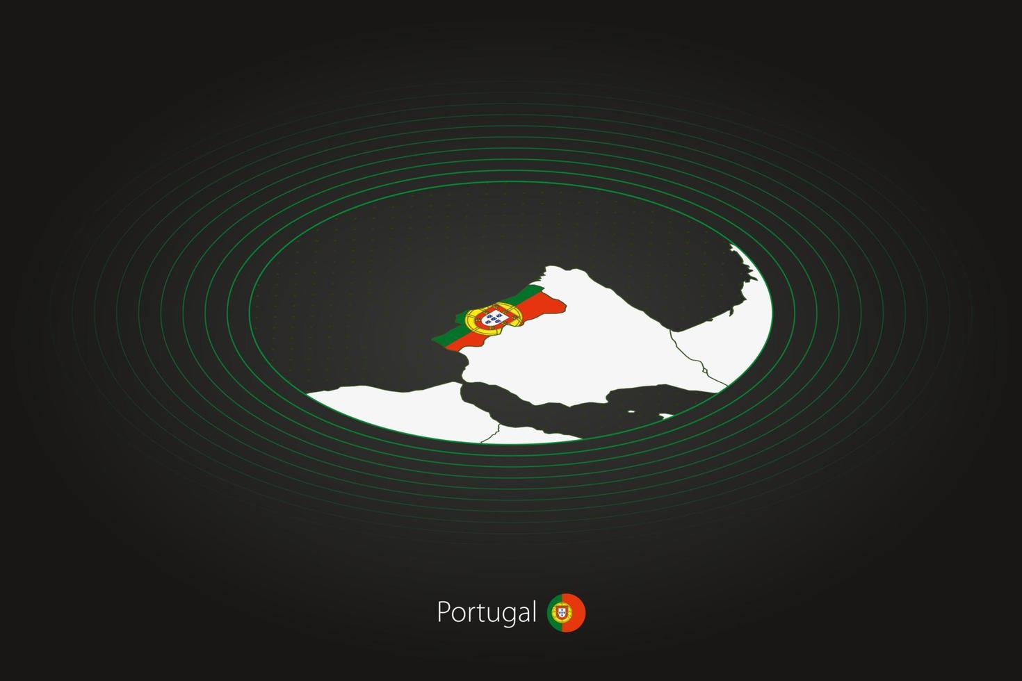 Portugal mapa dentro Sombrio cor, oval mapa com vizinho países. vetor