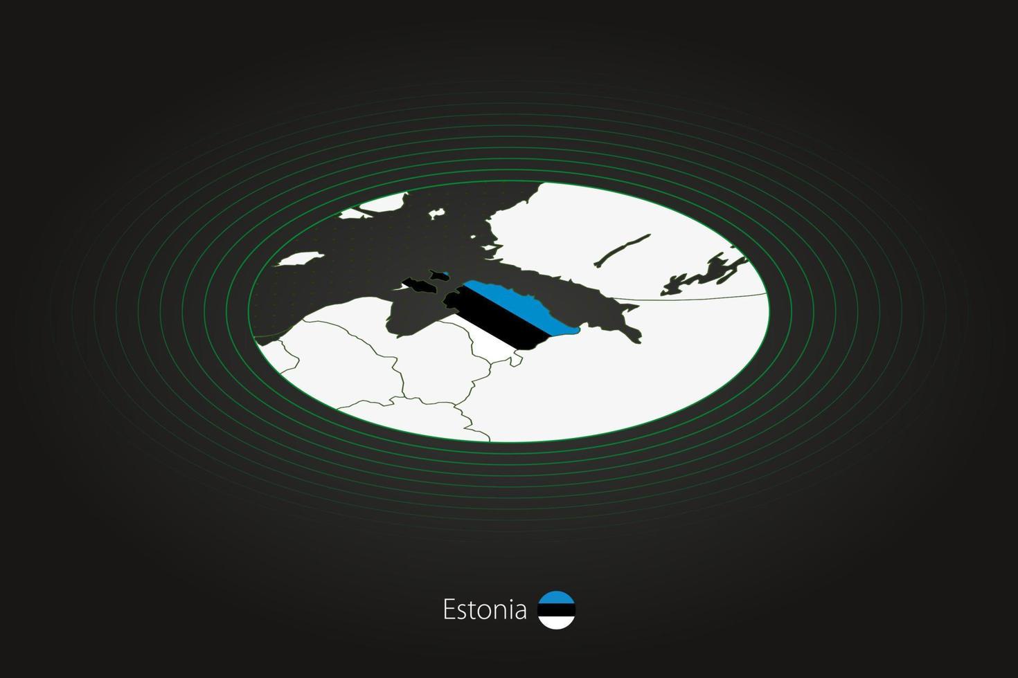 Estônia mapa dentro Sombrio cor, oval mapa com vizinho países. vetor