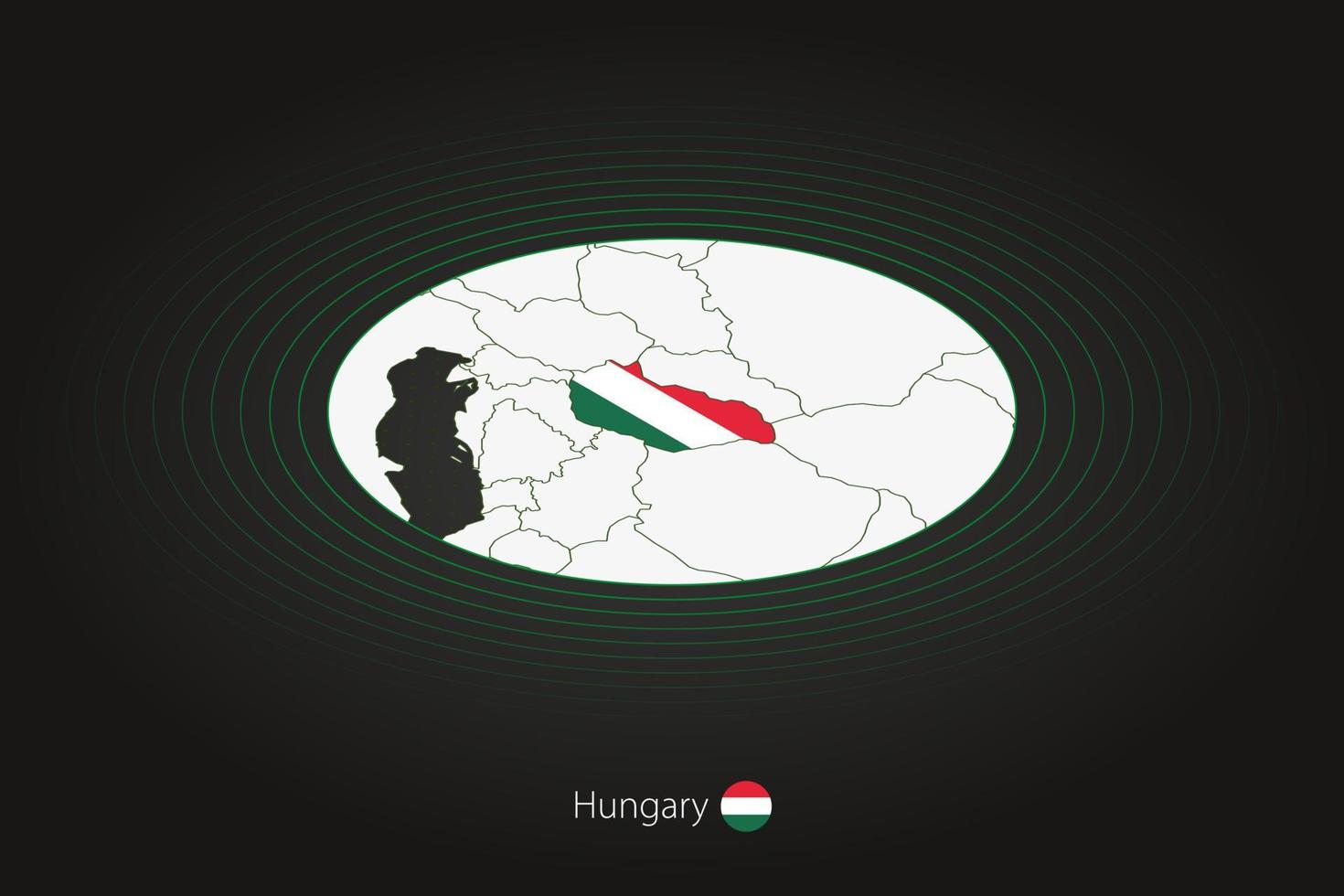 Hungria mapa dentro Sombrio cor, oval mapa com vizinho países. vetor