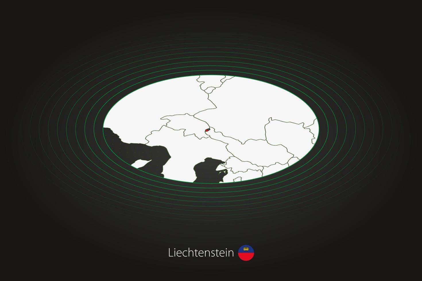 liechtenstein mapa dentro Sombrio cor, oval mapa com vizinho países. vetor