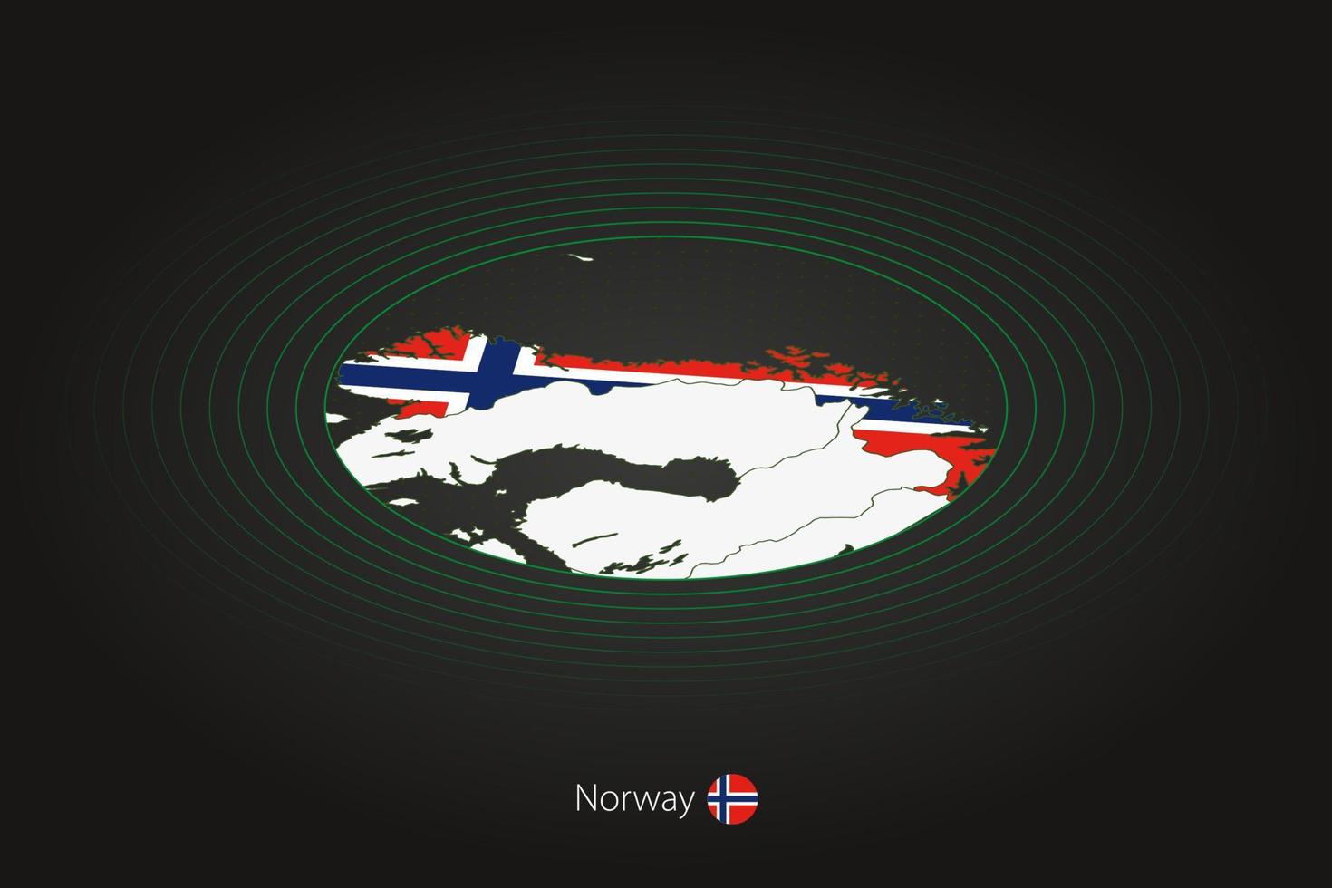 Noruega mapa dentro Sombrio cor, oval mapa com vizinho países. vetor