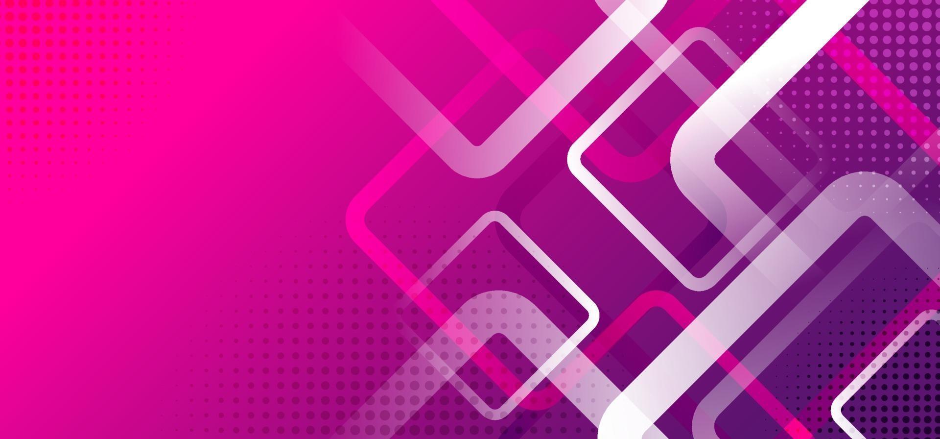 banner web template design quadrados arredondados geométricos brancos em fundo gradiente rosa e roxo vetor