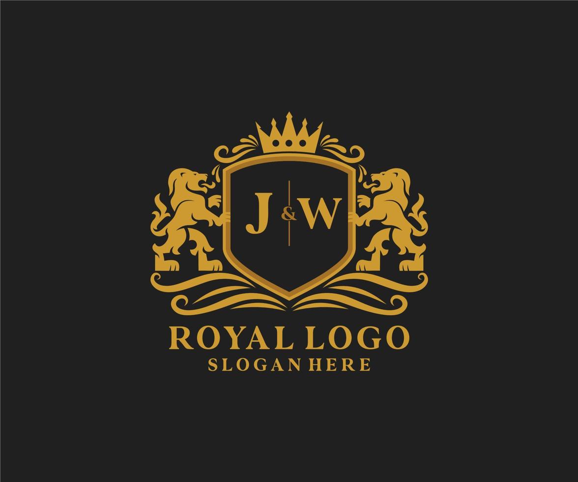 inicial jw letter lion royal luxo logotipo modelo em arte vetorial para restaurante, realeza, boutique, café, hotel, heráldica, joias, moda e outras ilustrações vetoriais. vetor