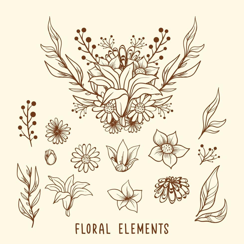 vetor ilustração do flores e folhas. adequado para poster, coloração página, coloração livro, etc