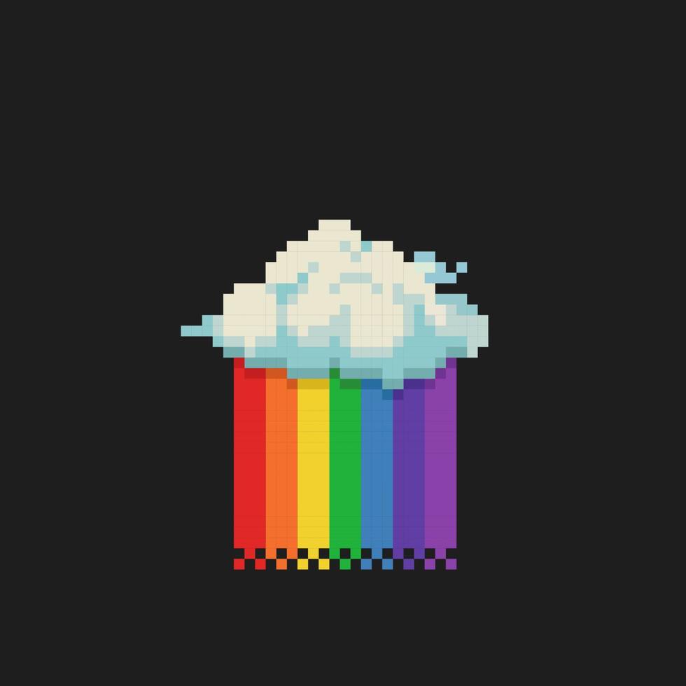 solteiro nuvem com arco Iris chuva dentro pixel arte estilo vetor
