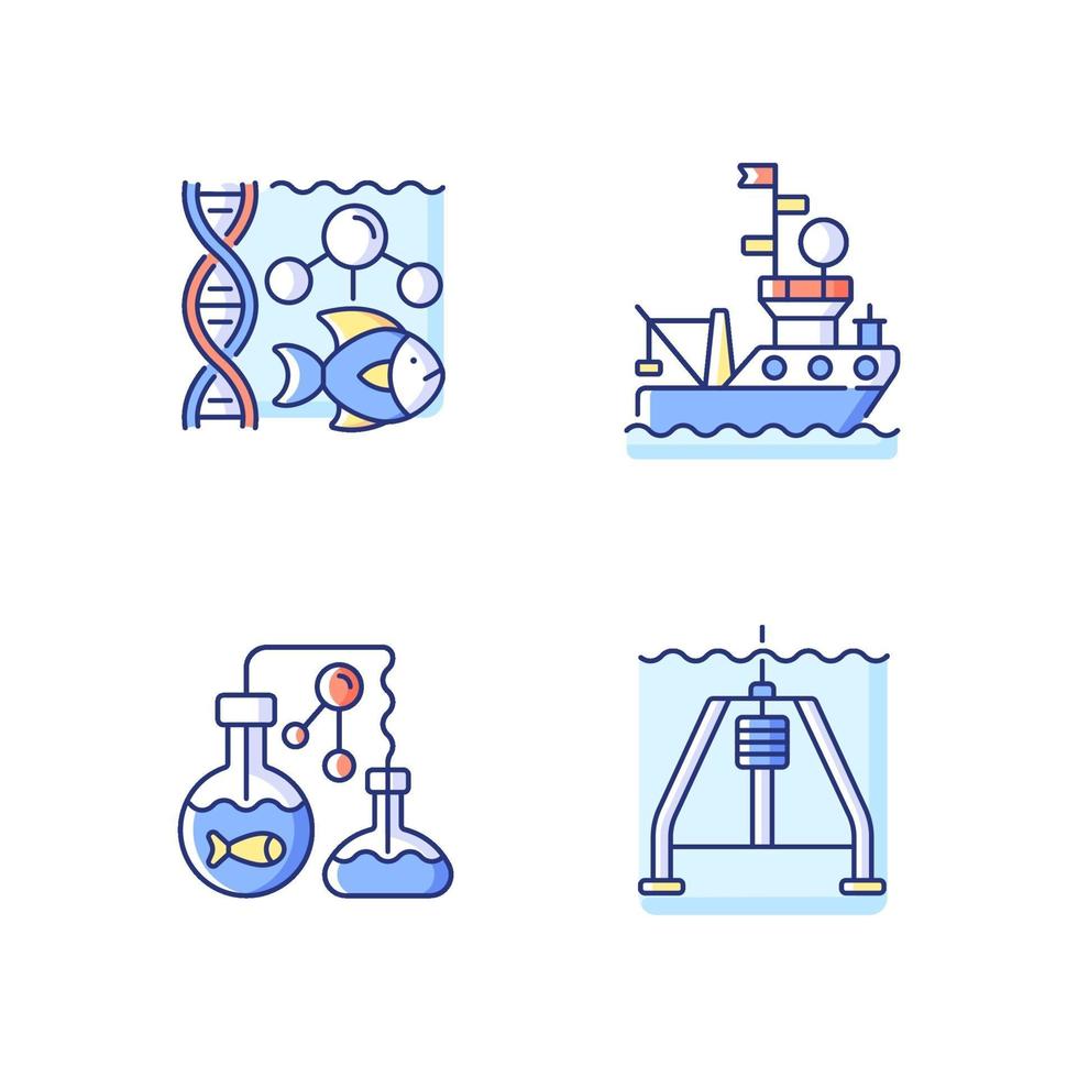 conjunto de ícones de cores rgb de exploração marinha vetor