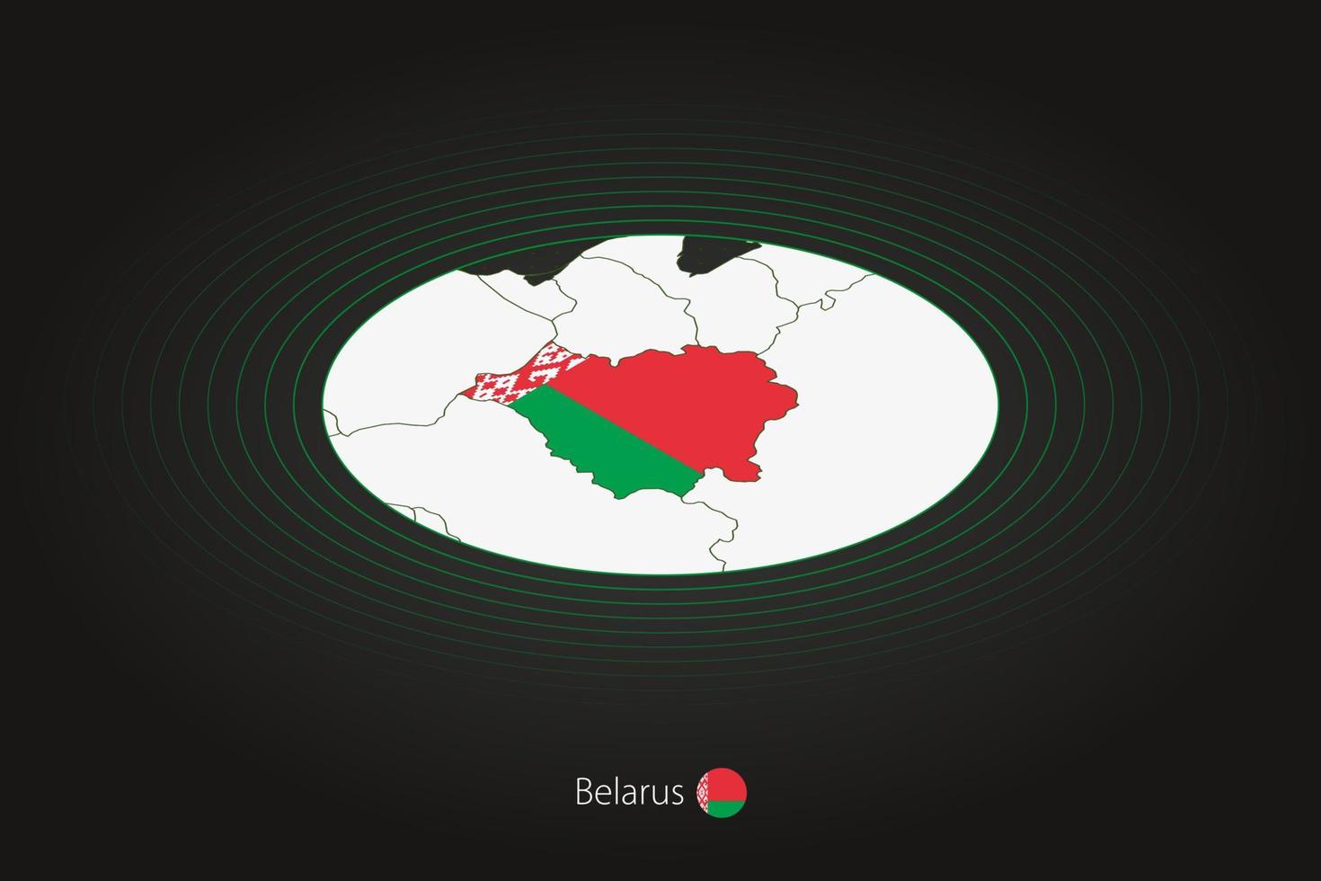 bielorrússia mapa dentro Sombrio cor, oval mapa com vizinho países. vetor