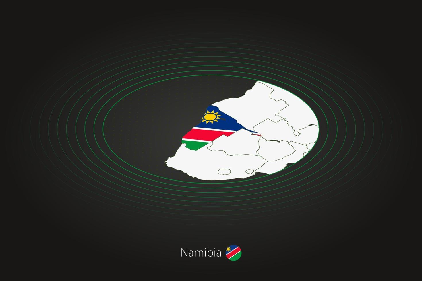 Namíbia mapa dentro Sombrio cor, oval mapa com vizinho países. vetor