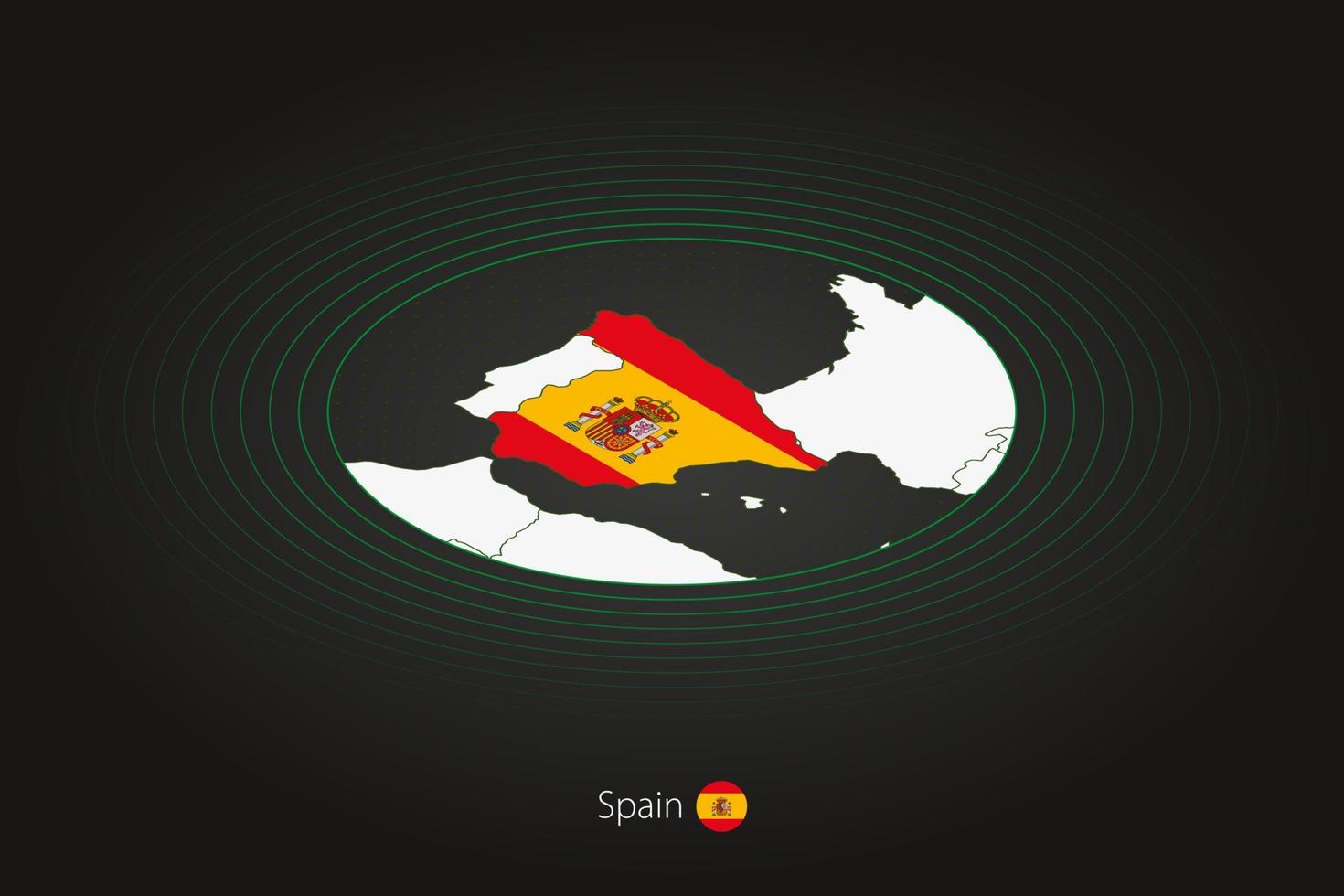 Espanha mapa dentro Sombrio cor, oval mapa com vizinho países. vetor