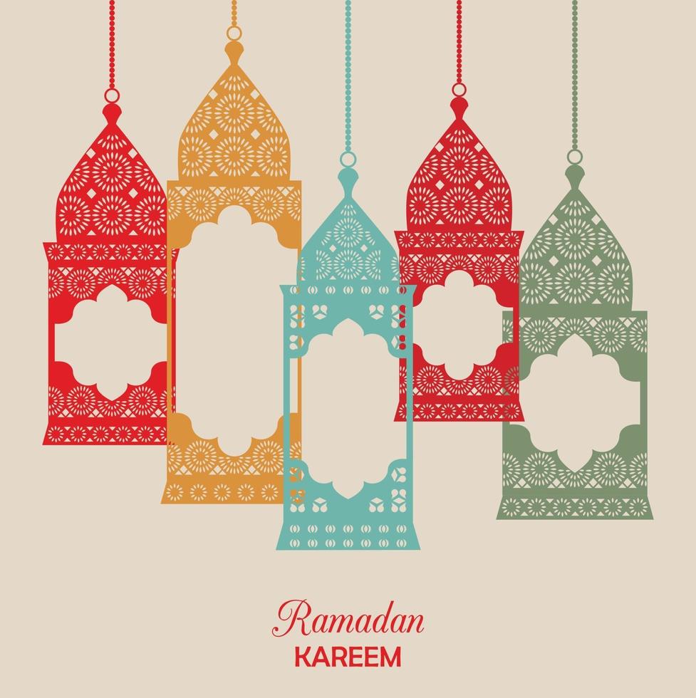 cartão ramadan kareem com lanternas vetor