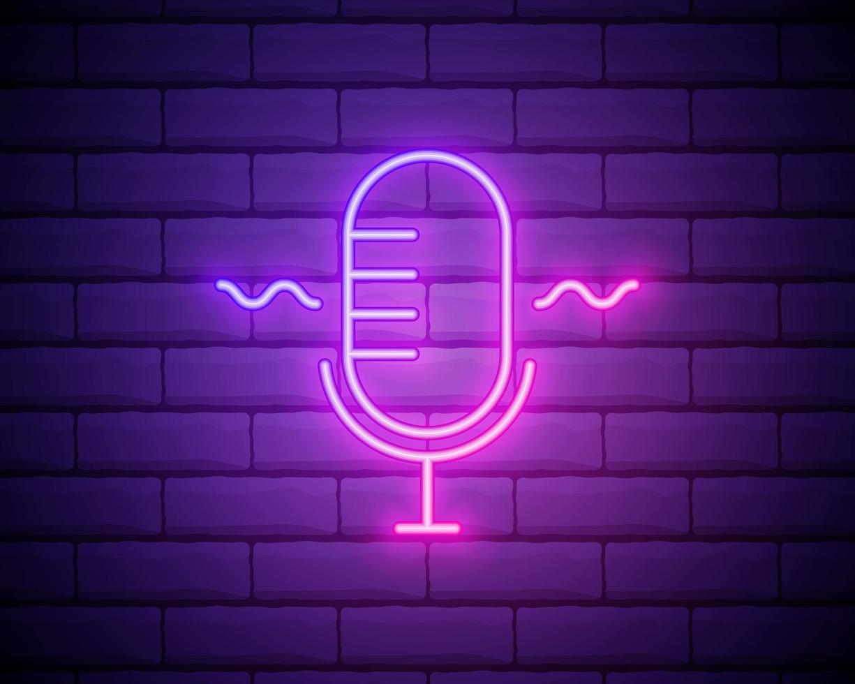 sinal de néon do podcast, tabuleta brilhante, luz banner. logo do podcast neon, emblema e etiqueta vetor