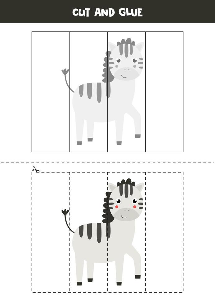 Corte e cole o jogo para crianças. zebra bonito dos desenhos animados. vetor