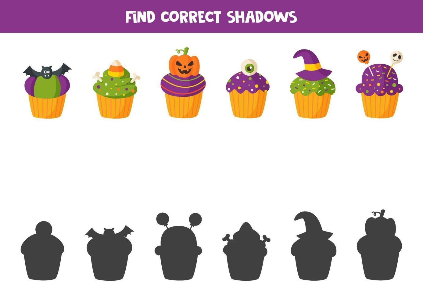 encontre a sombra correta de todos os muffins de Halloween. vetor