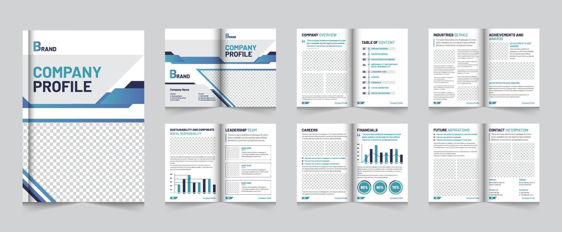 Páginas companhia perfil folheto modelo disposição projeto, Paginas multiplas o negócio folheto Projeto vetor