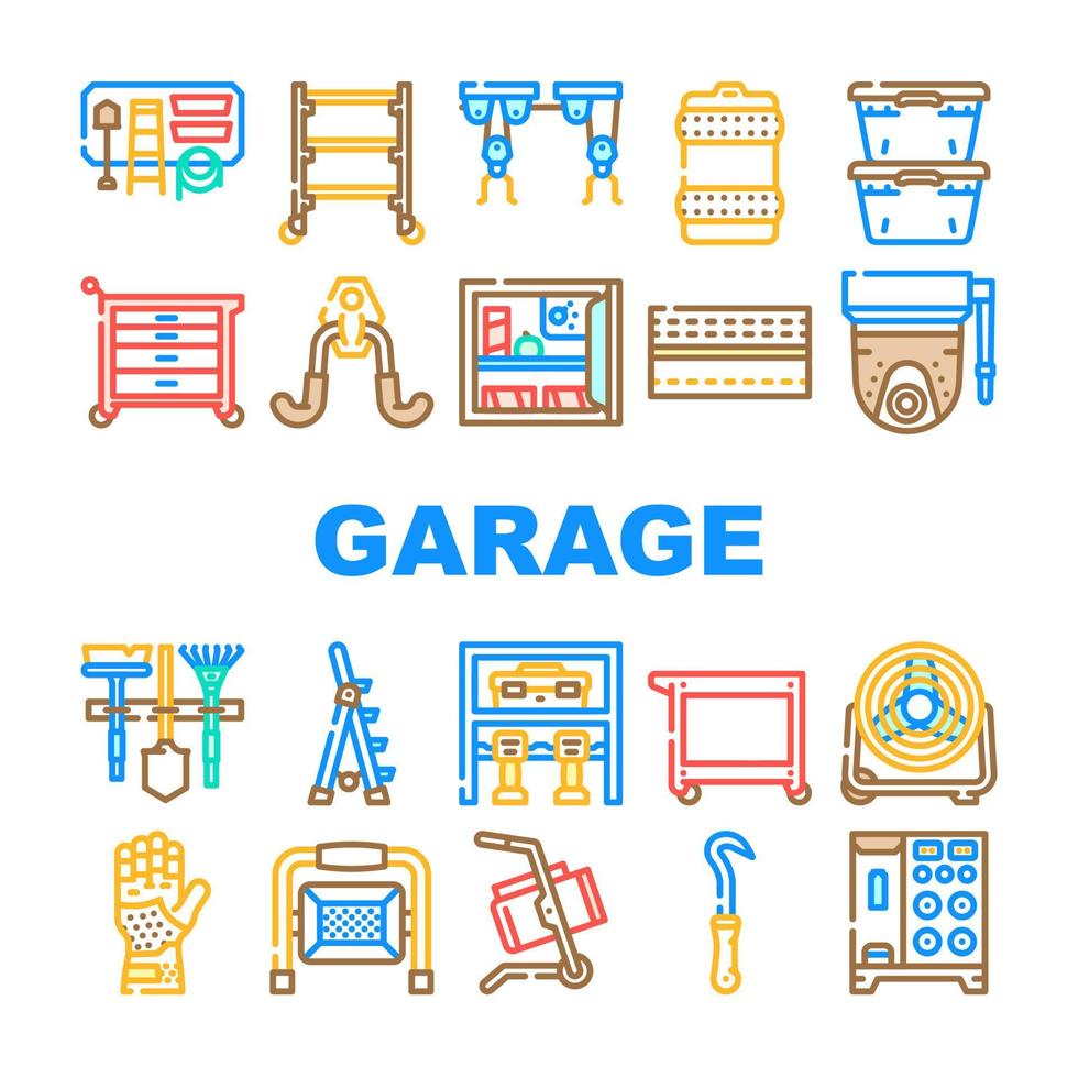 garagem acessórios ferramenta serviço ícones conjunto vetor