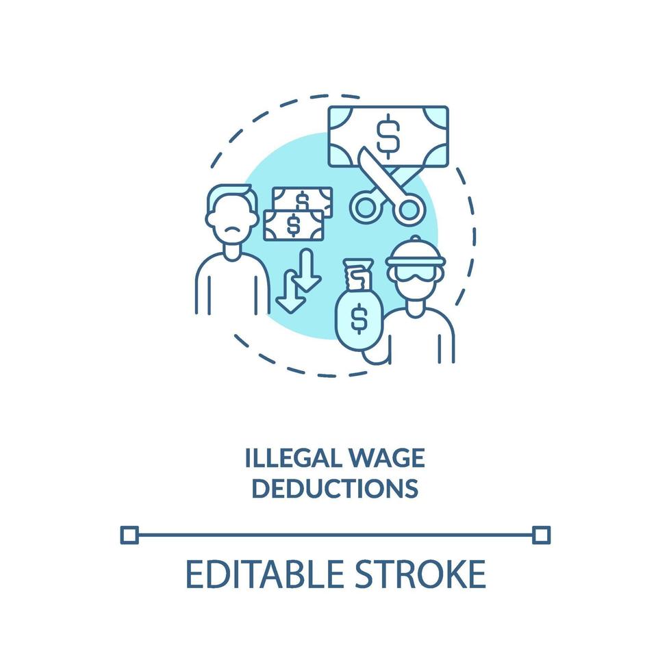 ícone de conceito azul de deduções ilegais de salários vetor