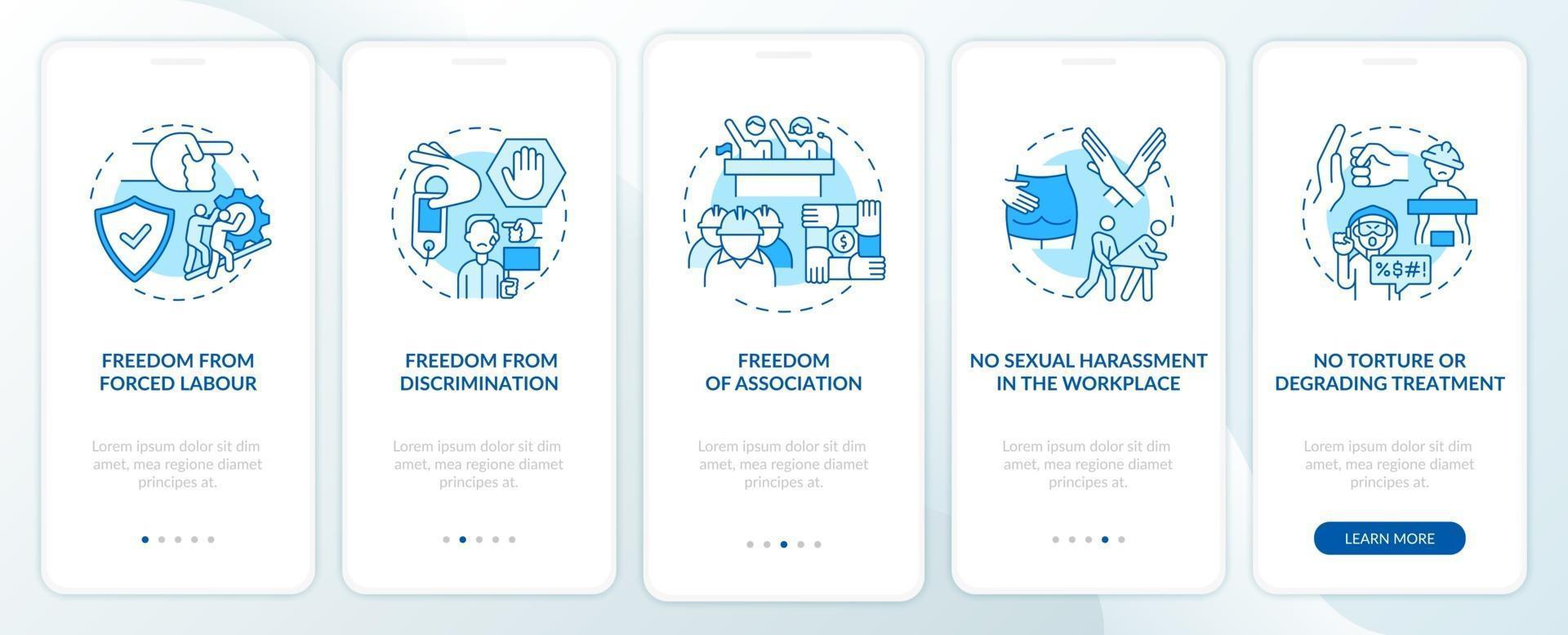trabalhadores migrantes liberdades tela azul da página do aplicativo móvel com conceitos vetor