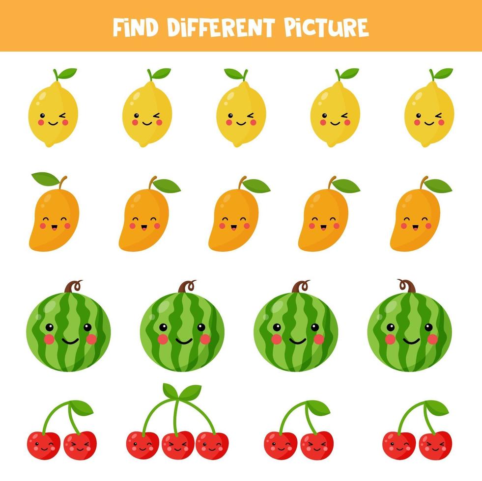 encontre frutas diferentes das outras. vetor