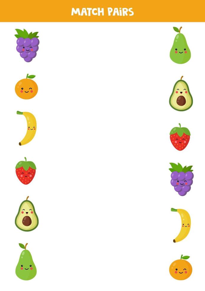 combinar pares de frutas bonitos dos desenhos animados. jogo para crianças. vetor