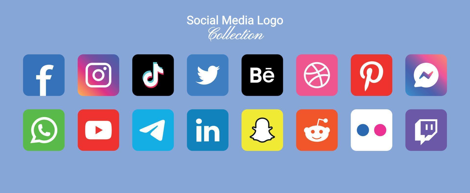 popular social rede símbolos, social meios de comunicação logotipo ícones coleção vetor