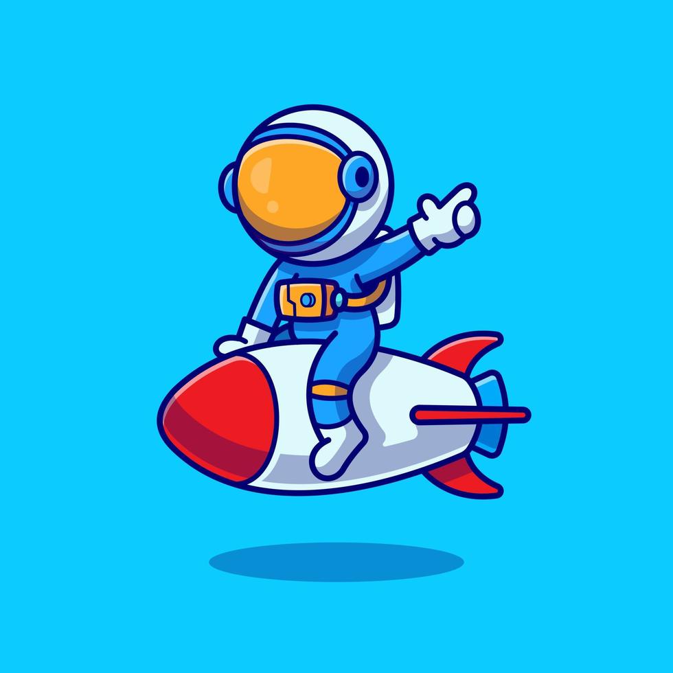 astronauta bonito montando ilustração de ícone de vetor de desenhos animados de foguete. ciência tecnologia ícone conceito isolado vetor premium. estilo de desenho animado plano