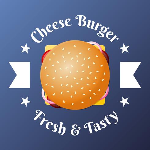 Cheese Burger Fast Food Ilustração de emblema de vista superior vetor