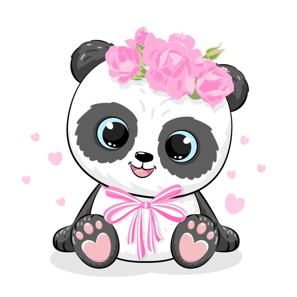 fofa panda menina é sentado. vetor ilustração do uma desenho animado.