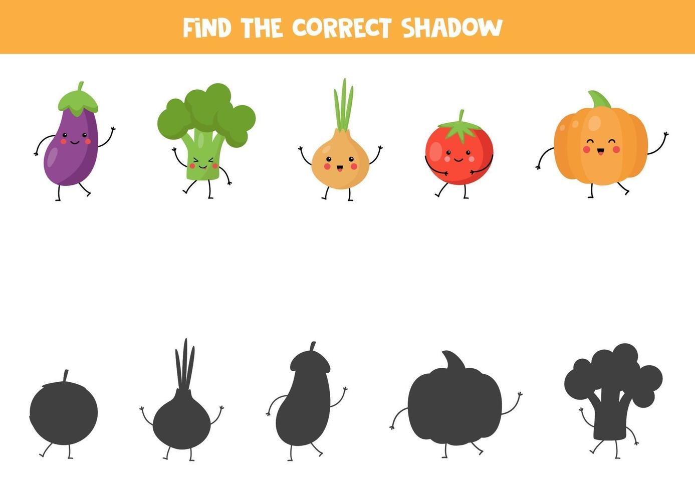 encontre a sombra certa de vegetais kawaii. vetor