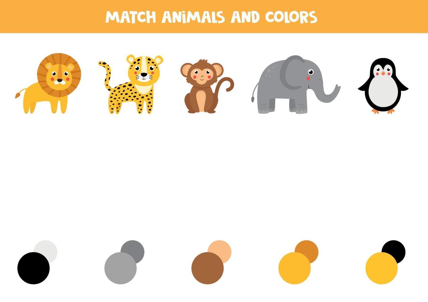 combinar animal e sua paleta de cores. jogo educativo para crianças. vetor