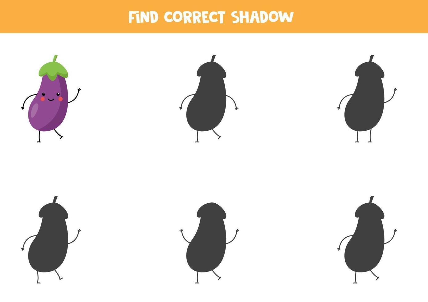 Encontre a sombra correta da linda berinjela kawaii. vetor
