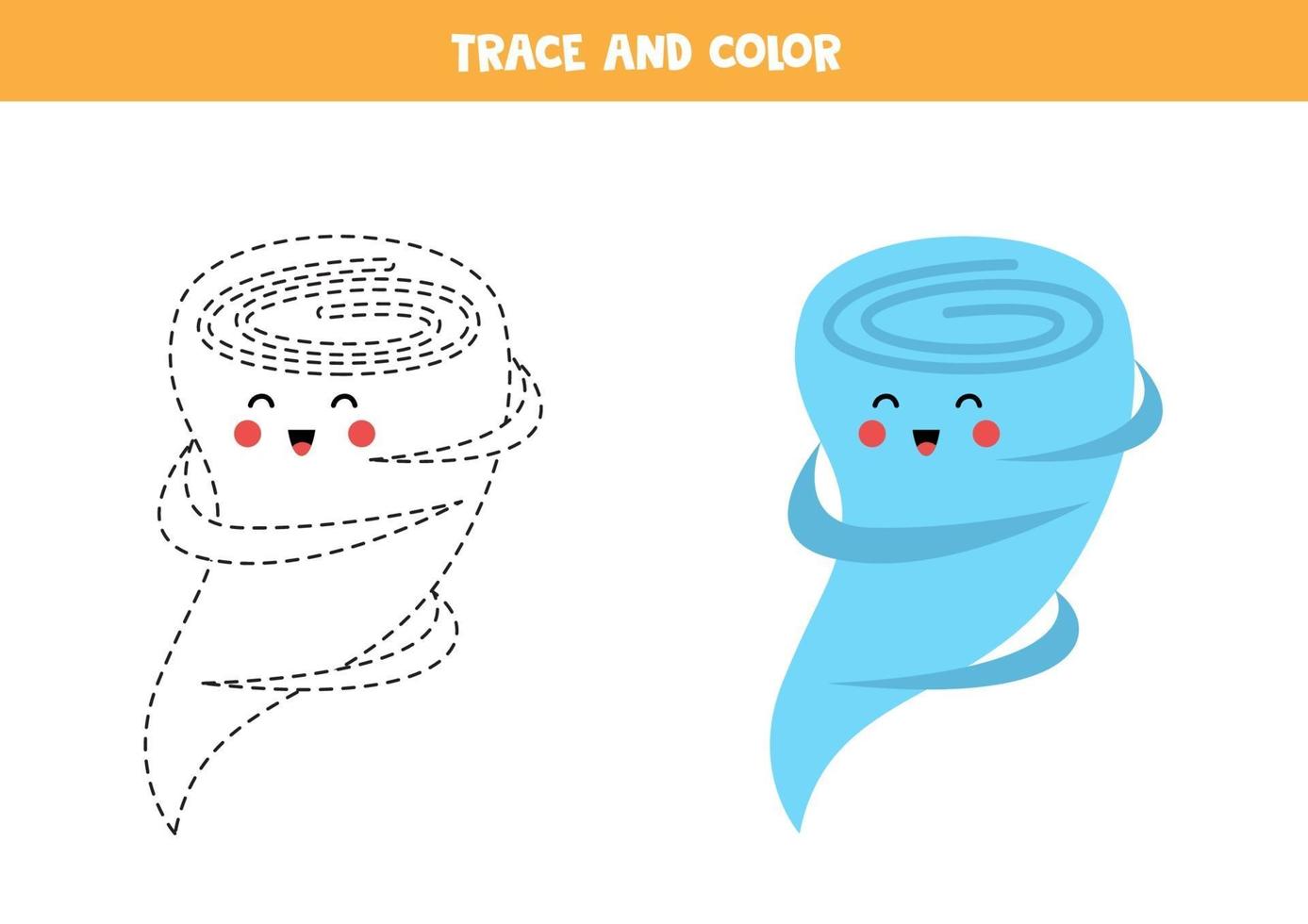 rastrear e colorir tornado bonito. planilha para crianças. vetor