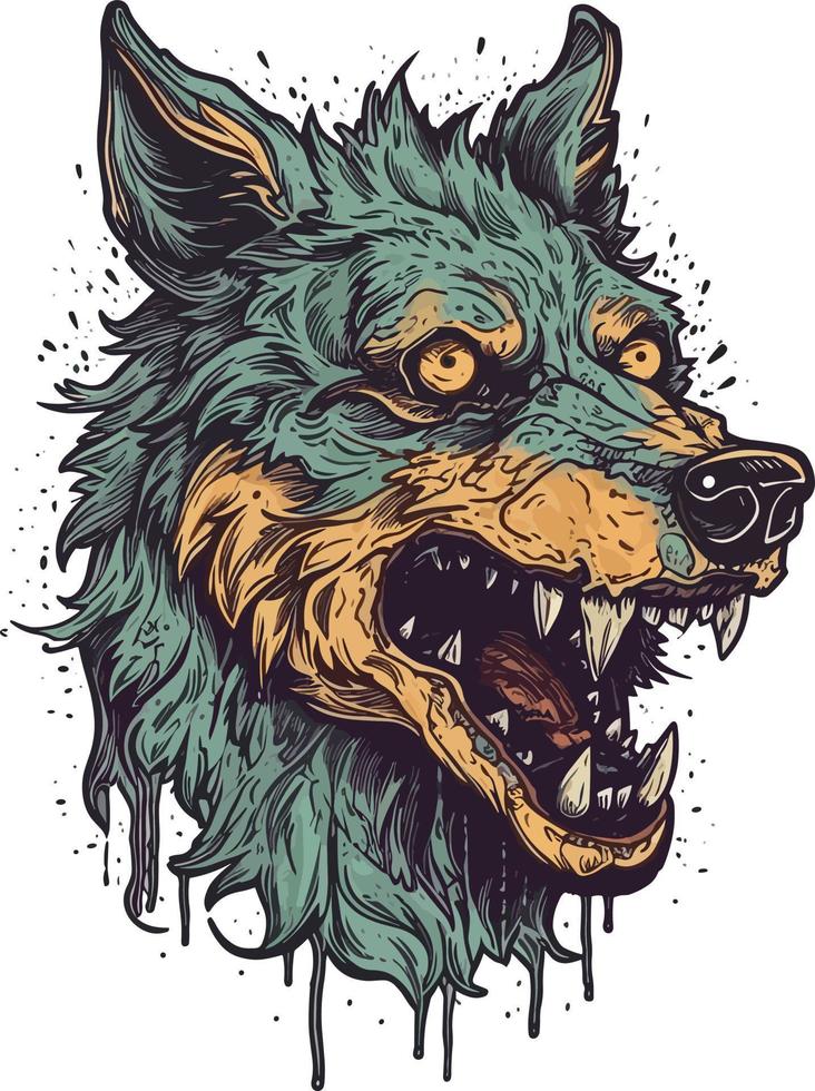 zumbi Lobo plano ilustração vetor Projeto