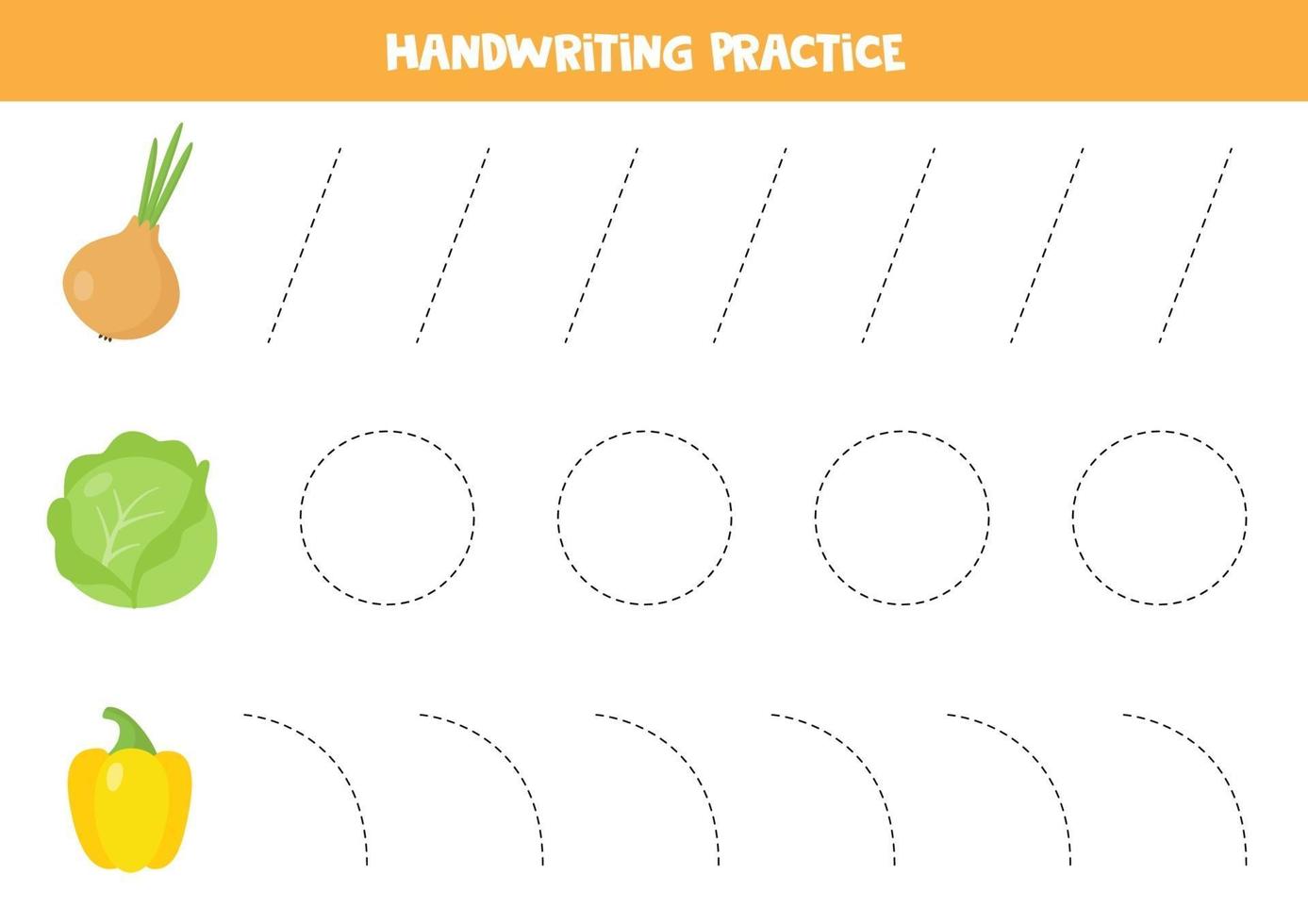 traçando linhas para crianças. cebola, repolho, pimenta do vetor. vetor
