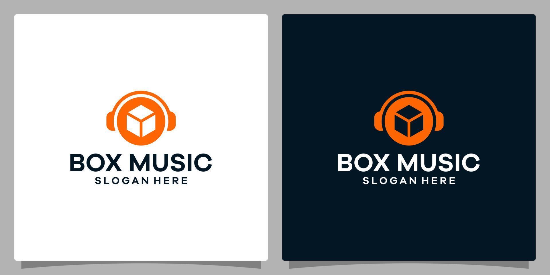 logotipo Projeto modelo música. logotipo fone de ouvido com caixa logística. Prêmio vetor