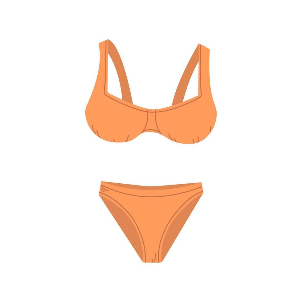 fêmea moda roupa de banho. plano vetor isolado ilustração do desenhando na moda fêmea roupa de praia. dois peça laranja natação terno ou tomando banho roupa íntima lingerie.