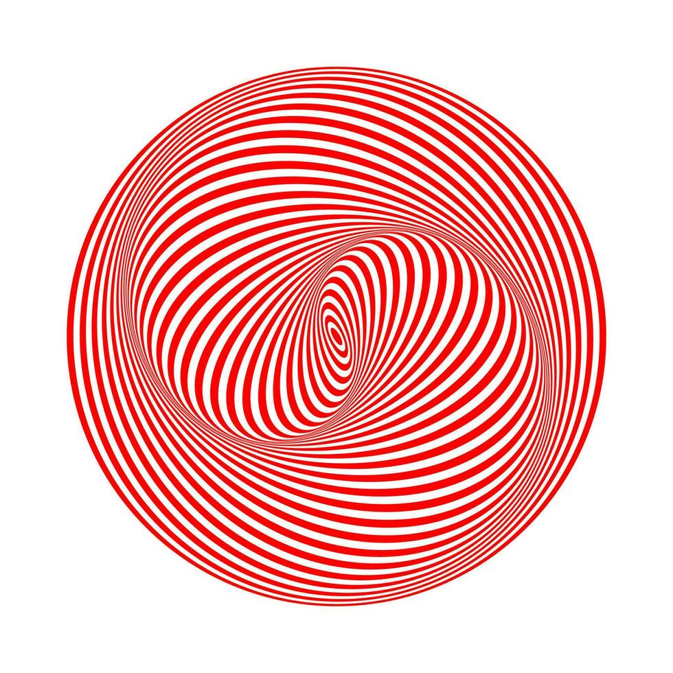 volta ondulado vermelho e branco ótico ilusão. hipnótico túnel listrado linhas. torção surreal circular pano de fundo. vetor