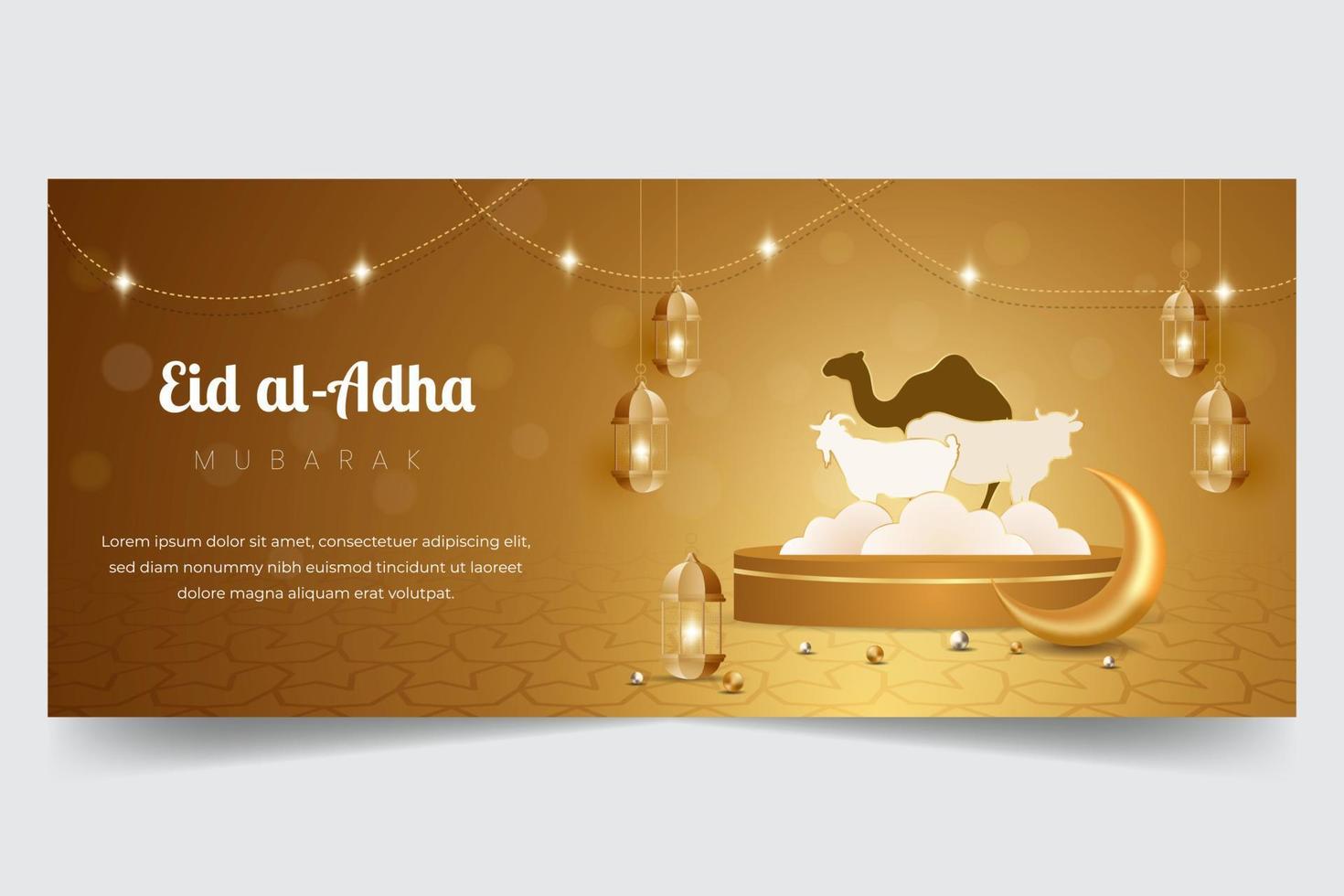 eid al adha Mubarak celebração com camelo vaca e bode ilustração horizontal bandeira Projeto vetor