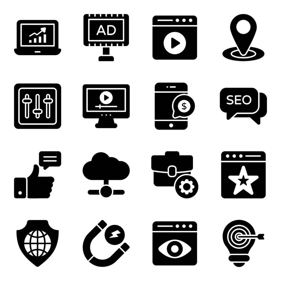 conjunto de ícones de marketing digital e análise de dados vetor