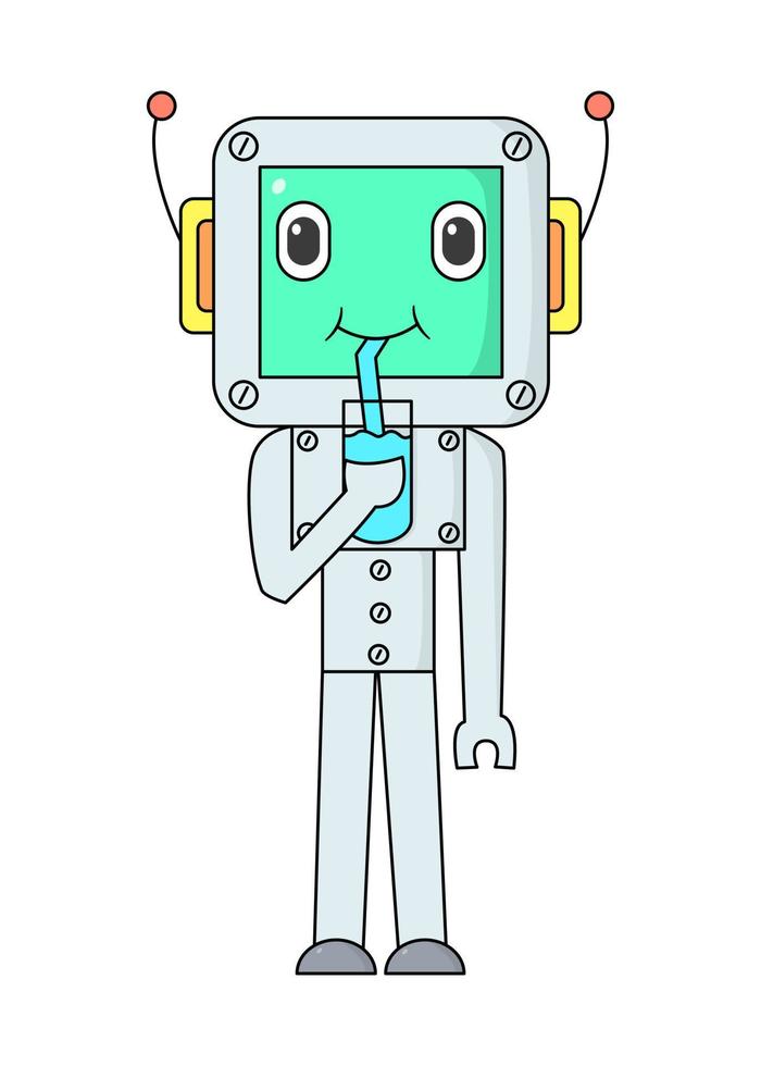 kawaii robô bebendo vetor Projeto ilustração, adequado para crianças cor livro