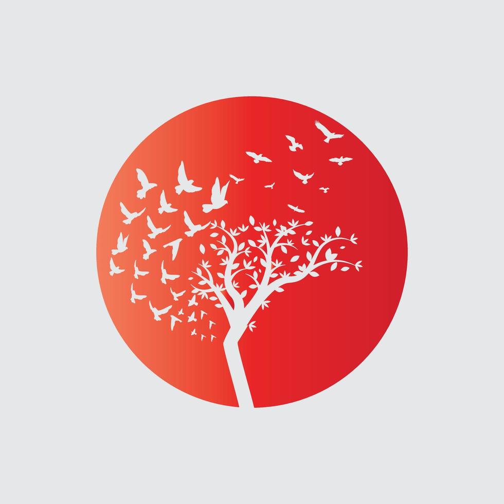 árvore logotipo com pássaros vôo em isto vetor