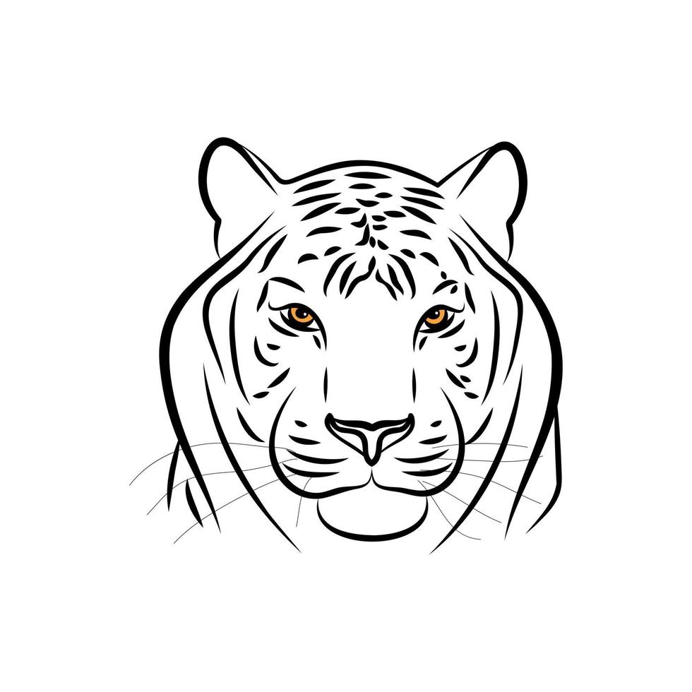 desenhado à mão retrato do uma tigre cabeça. selvagem animal com laranja olhos. vetor ilustração.