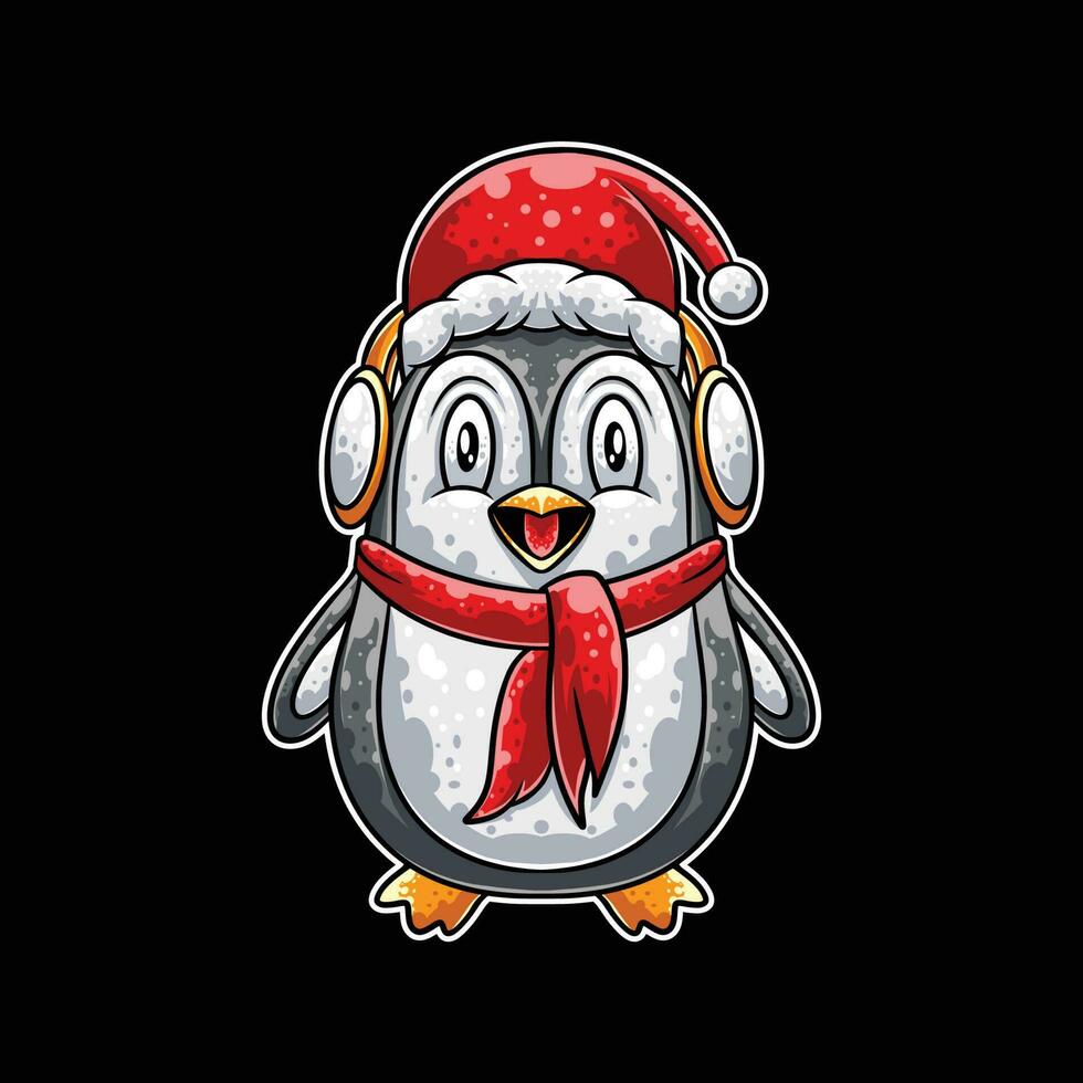 feliz pinguim desenho animado personagem dentro Natal dia vetor