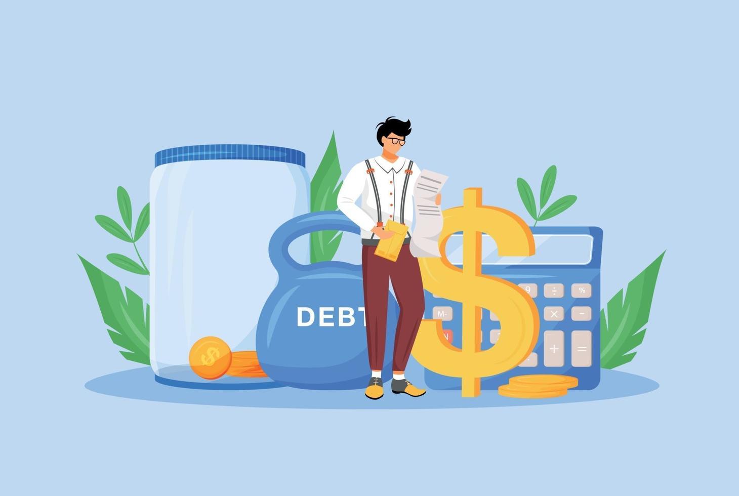 ilustração em vetor conceito plana calculadora imposto. financista, economista, contribuinte estudando contas personagem de desenho animado 2d para web design. gestão financeira, alfabetização econômica, ideia criativa de auditoria de orçamento