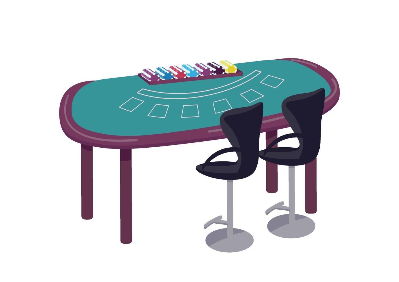 ilustração em vetor cassino dos desenhos animados. mesa verde para jogar o objeto de cor lisa de blackjack. mesa para jogar cartas e fazer apostas. contador para competição de jogos de azar isolado no fundo branco